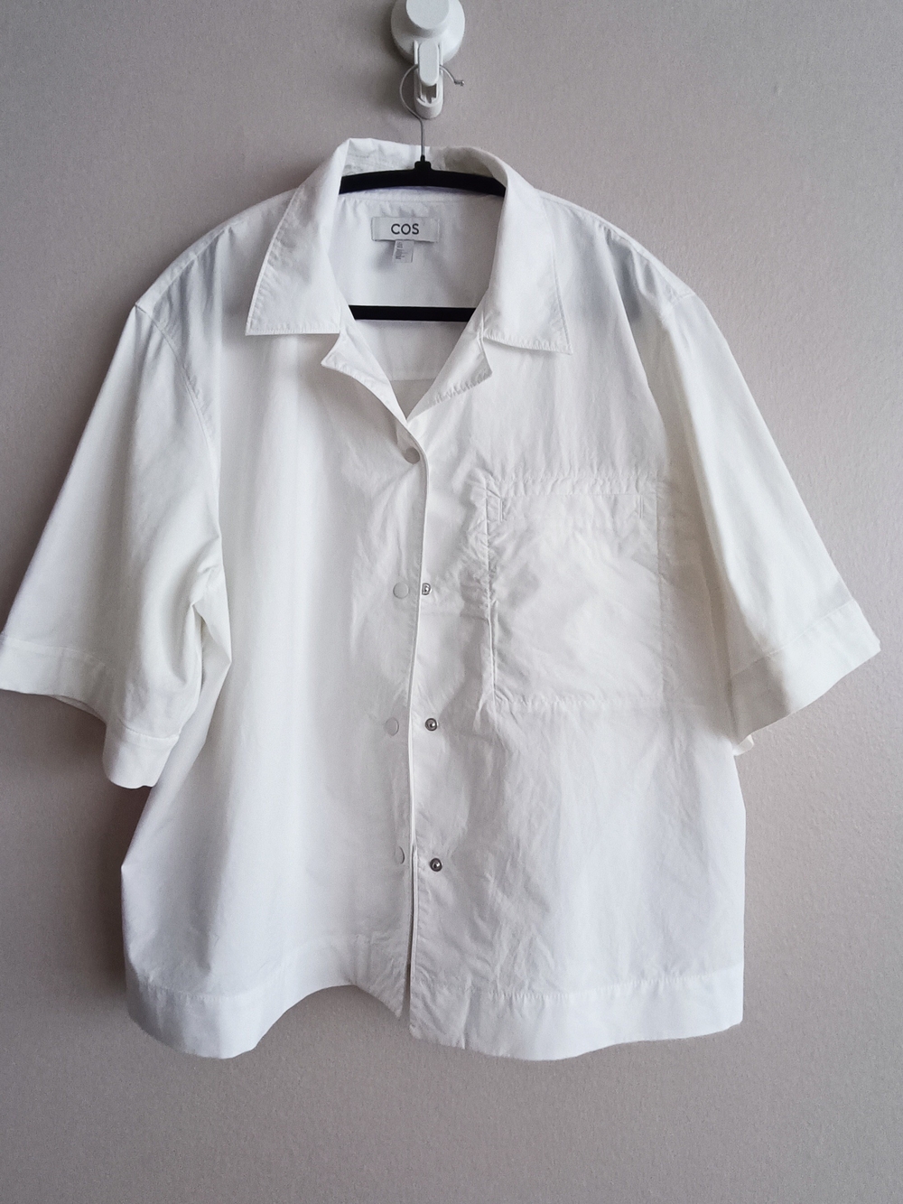 COS White Boxy Short-Sleeve Poplin Camp Shirt - Size L